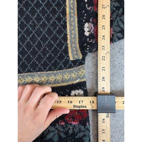 Vintage 90s Geometric Floral Crewneck Sweater Womens Small Brown Gray Goth Knit - Picture 4 of 4